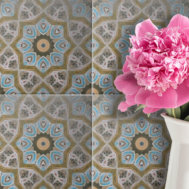 Distressed Teal White Gold Geometric Pattern Tile (Creator Uploaded)