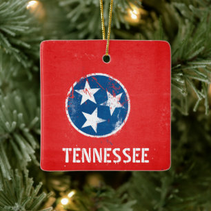 Distressed Tennessee Flag Ceramic Ornament