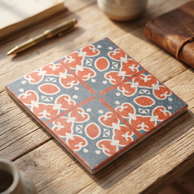 Distressed Terracotta Blue Faux Cement Moroccan Tile (Creator Uploaded)