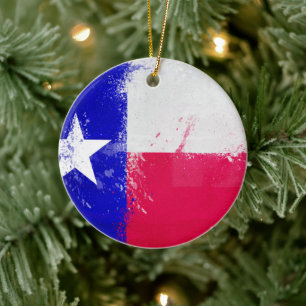 Distressed Texas State Flag Ceramic Tree Decoration