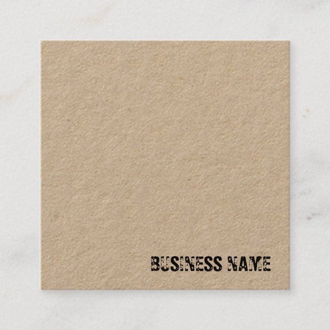 Distressed Text Elegant Real Kraft Paper Template Square Business Card (Front)