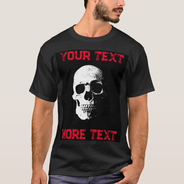 Distressed Text Mens Modern Halloween Skull Black T-Shirt (Front)