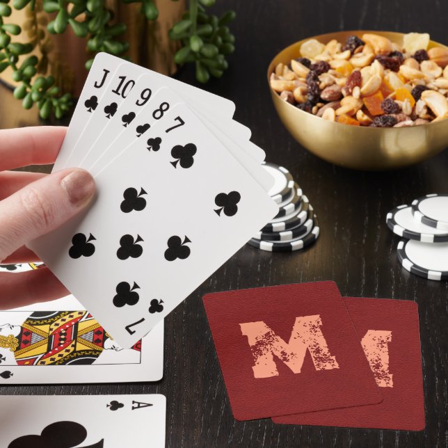 Distressed Text Monogram Customisable Leather Look Playing Cards (In Situ)