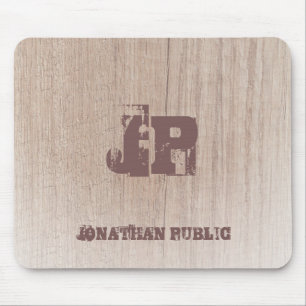 Distressed Text Monogram Wood Look Template Mouse Mat