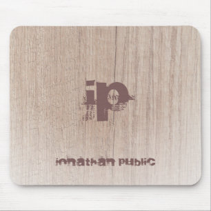 Distressed Text Monogram Wood Look Trendy Elegant Mouse Mat