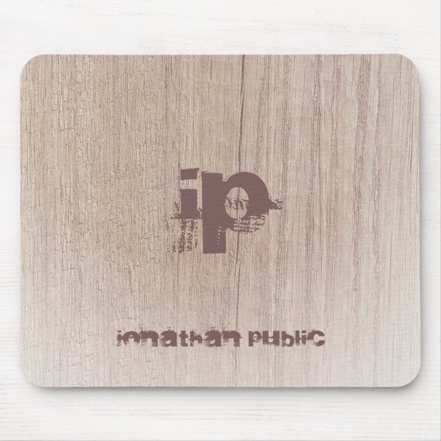 Distressed Text Monogram Wood Look Trendy Elegant Mouse Mat (Front)