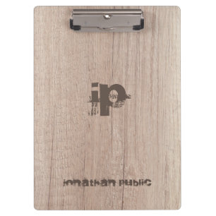 Distressed Text Name Monogram Template Wood Look Clipboard