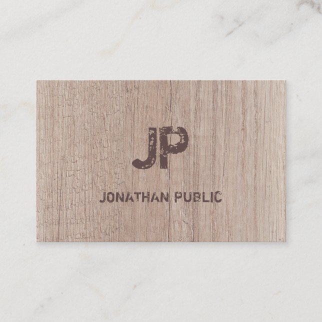 Distressed Text Wood Board Look Monogram Template Business Card (Front)