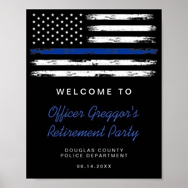 Distressed Thin Blue Line Police Retirement Party Poster (Front)