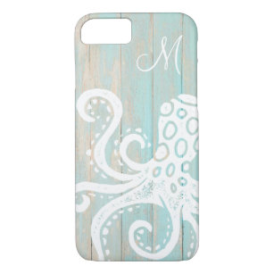 Distressed Turquoise Beach Wood Octopus Monogram Case-Mate iPhone Case