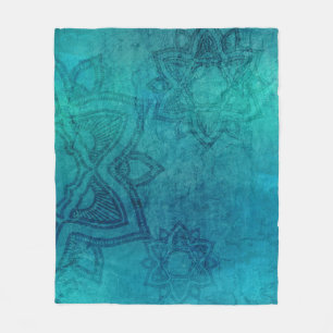Distressed Turquoise Blue Mandala Fleece Blanket