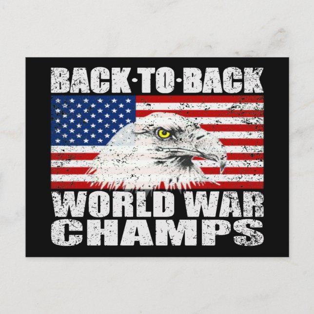 Distressed U.S. Flag & Eagle World War Champs Postcard (Front)