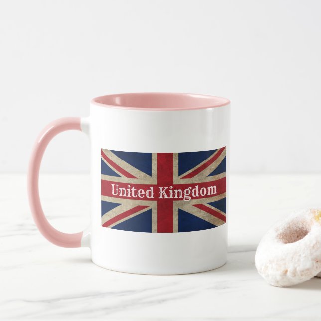 Distressed UK Flag Mug (With Donut)