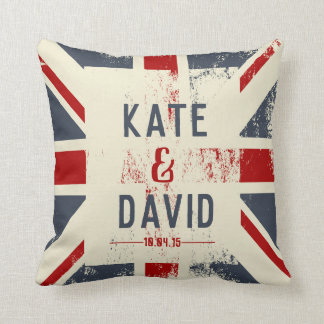 Distressed Union Jack Couple's Names Wedding Gift Cushion