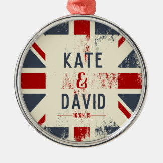 Distressed Union Jack Couple's Names Wedding Gift Metal Tree Decoration