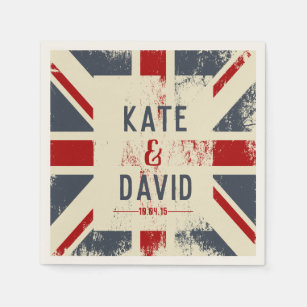 Distressed Union Jack Couple's Names Wedding Gift Napkin
