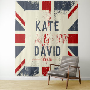 Distressed Union Jack Couple's Names Wedding Gift Tapestry