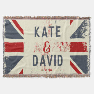 Distressed Union Jack Couple's Names Wedding Gift Throw Blanket