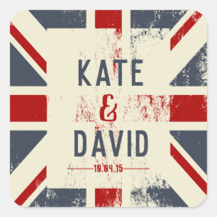 Distressed Union Jack Custom Wedding Favour Square Sticker