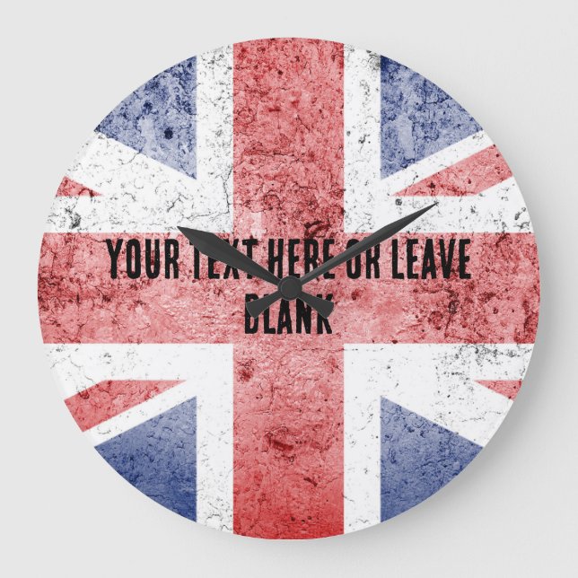 Distressed Union Jack design. Customize text  Large Clock (Front)
