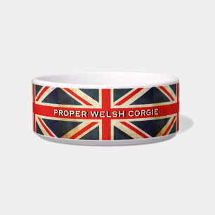 Distressed Union Jack Welsh Corgi Posh Pet Bowl
