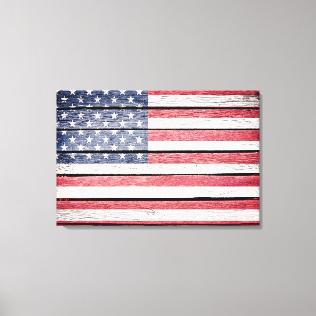 Distressed United States Flag on Wood Image Canvas Print (Front)