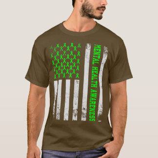 Distressed Us American Flag, Mental Health Awarene T-Shirt