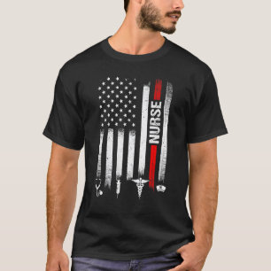 Distressed Us American Flag Nurse Stethoscope Week T-Shirt