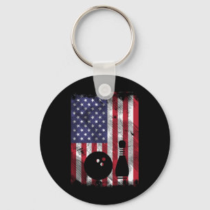 Distressed Us Flag Bowling Patriotic Bowler Men Wo Key Ring