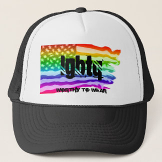 Distressed US Flag Rainbow- LGBTQ - Worthy To Wear Trucker Hat