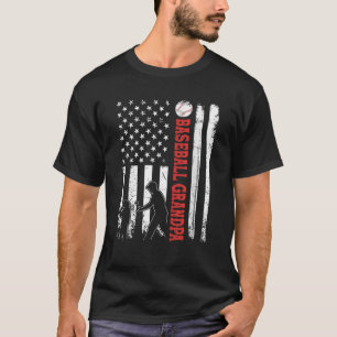 Distressed USA American Flag Baseball Grandpa Fath T-Shirt