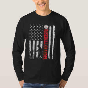 Distressed USA American Flag Baseball Grandpa Fath T-Shirt