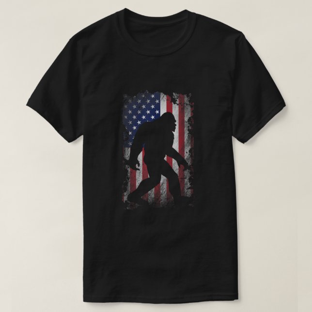 Distressed USA American Flag Bigfoot Sasquatch T S T-Shirt (Design Front)