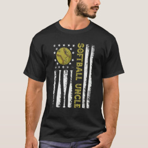 Distressed Usa American Flag Softball Uncle Father T-Shirt