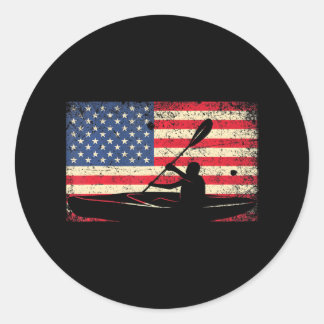 Distressed USA Flag Kayaking Pride Funny Kayaker Classic Round Sticker