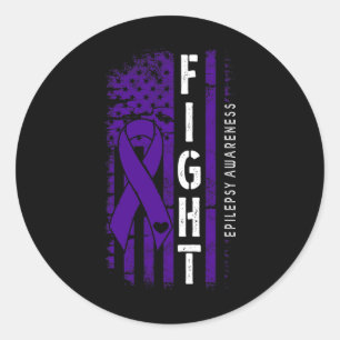 Distressed Usa Flag Purple Ribbon Fight Epilepsy A Classic Round Sticker