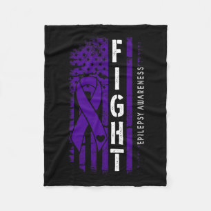 Distressed Usa Flag Purple Ribbon Fight Epilepsy A Fleece Blanket