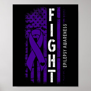 Distressed Usa Flag Purple Ribbon Fight Epilepsy A Poster