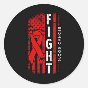 Distressed USA Flag Red Ribbon Fight Blood Cancer  Classic Round Sticker