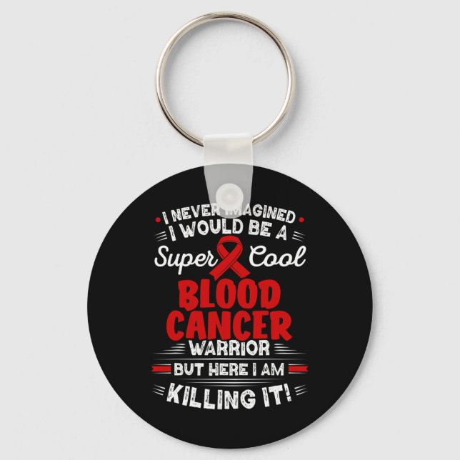 Distressed USA Flag Red Ribbon Fight Blood Cancer  Key Ring (Front)