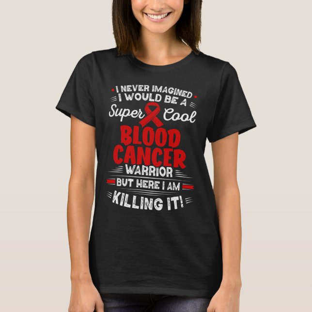 Distressed USA Flag Red Ribbon Fight Blood Cancer  T-Shirt (Front)
