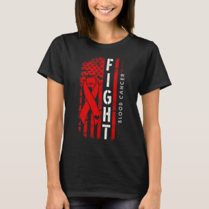 Distressed USA Flag Red Ribbon Fight Blood Cancer  T-Shirt