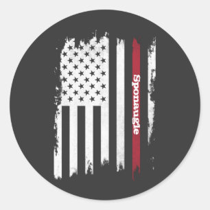 Distressed USA Flag Red Stripe Personalised Name Classic Round Sticker