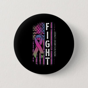 Distressed Usa Flag Ribbon Fight Metastatic Breast 6 Cm Round Badge