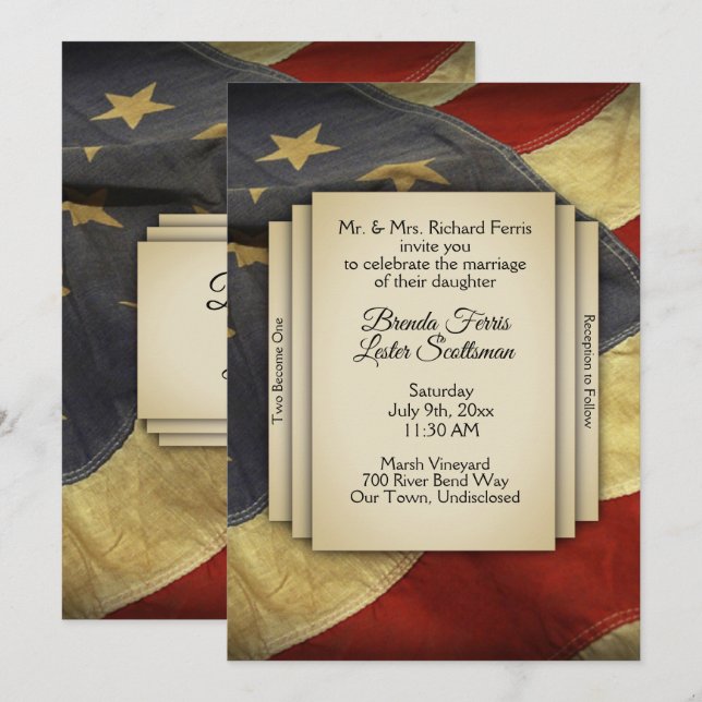 Distressed USA Flag Wedding Invitation (Front/Back)