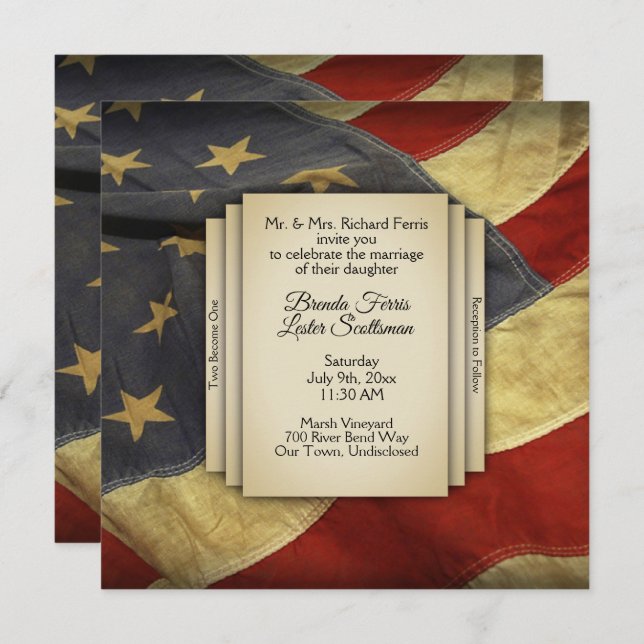 Distressed USA Flag Wedding Invitation (Front/Back)
