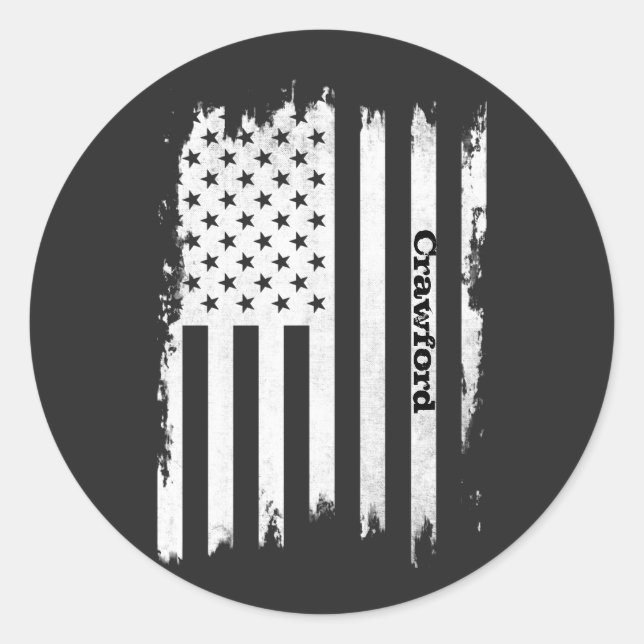 Distressed USA Flag White Stripe Personalised Name Classic Round Sticker (Front)