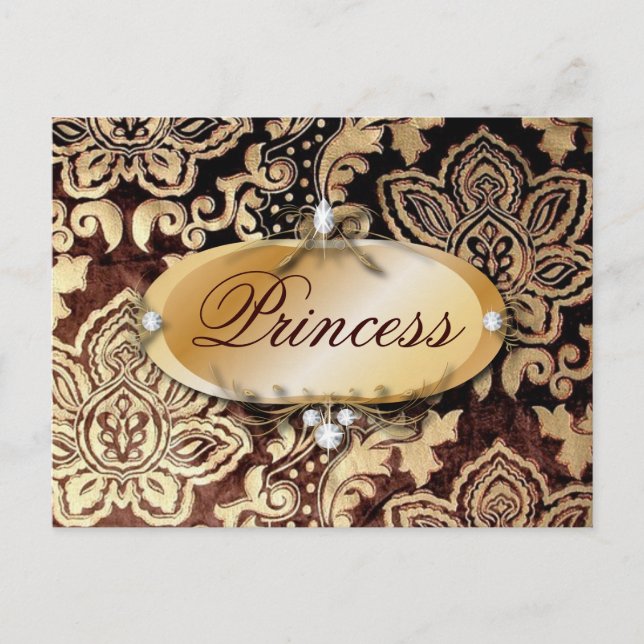 distressed victorian gold chocolate brown damask postcard (Front)