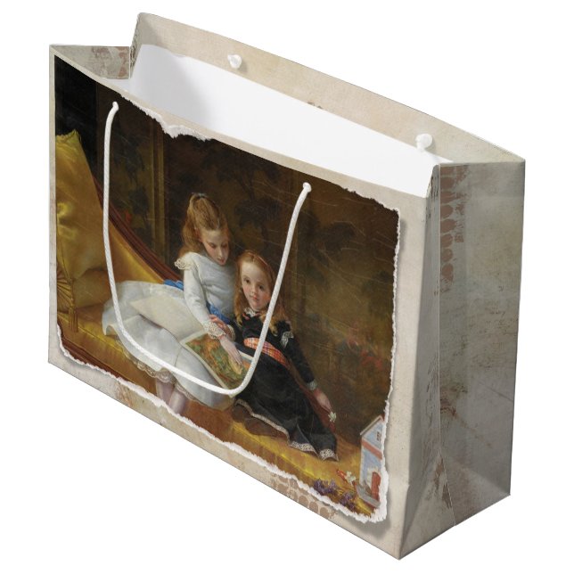 Distressed Victorian Two Young Girls Gift Bag (Front Angled)