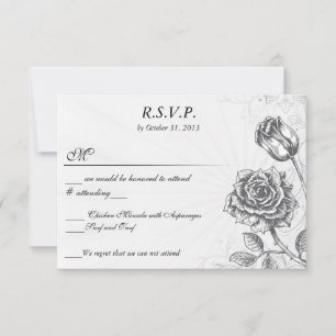 Distressed Victorian Vintage Tattoo Rose  RSVP Card